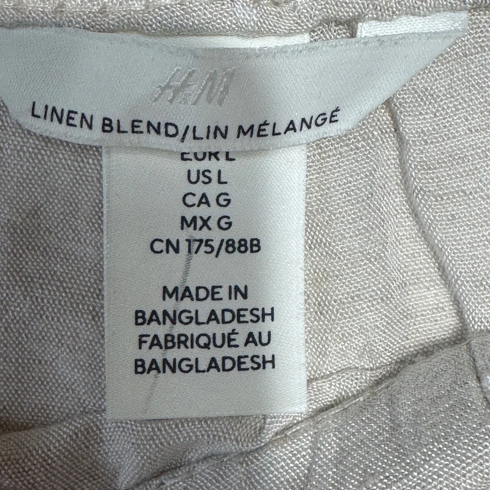 HM Linen Blend Pants Women L‎ Beige Wide Leg Drawstring Lagenlook Natural Fiber